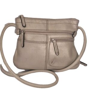 Tignanello Crossbody Beige Metallic Pebbled Leather Shoulder Handbag Purse